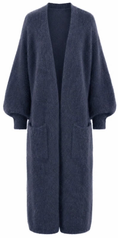 Pitkä Mohair neuletakki taskuilla, harmaa