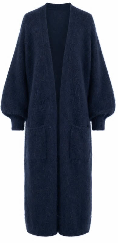 Pitkä Mohair neuletakki taskuilla, sininen