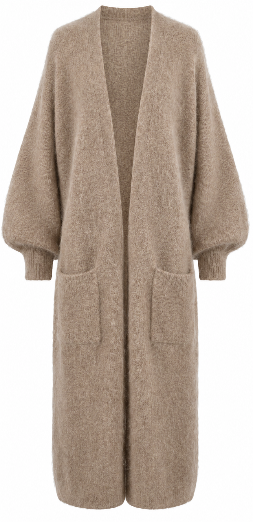 Pitkä Mohair neuletakki taskuilla, taube